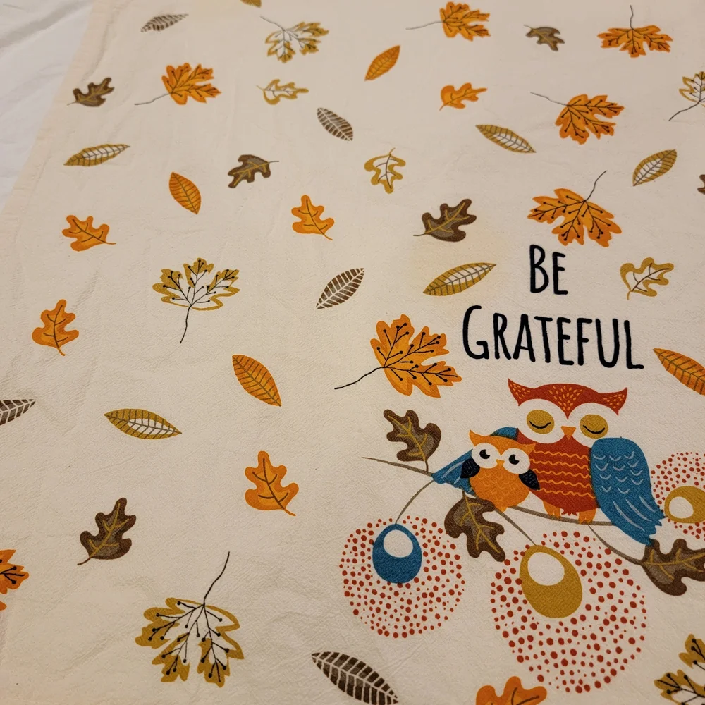 Be Grateful Owl Print Tea Towel